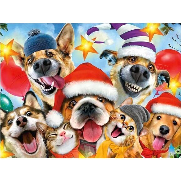 Ceaco Cats & Dogs Christmas Selfies Party 550 pc Jigsaw Puzzle - Picture 2 of 6